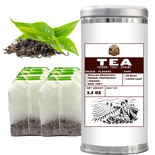 Tea Tins Flavored Nonflavored Organic Supreme Finest Premium Loose Leaf Bags English Breakfast Jasmine Herbal Peppermint Hibiscus Japan Sencha and more
